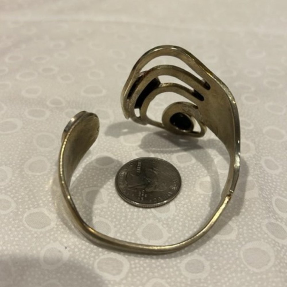 VTG ALPACA Silver Bent Fork Black Stones CUFF BRACELET - Picture 7 of 8